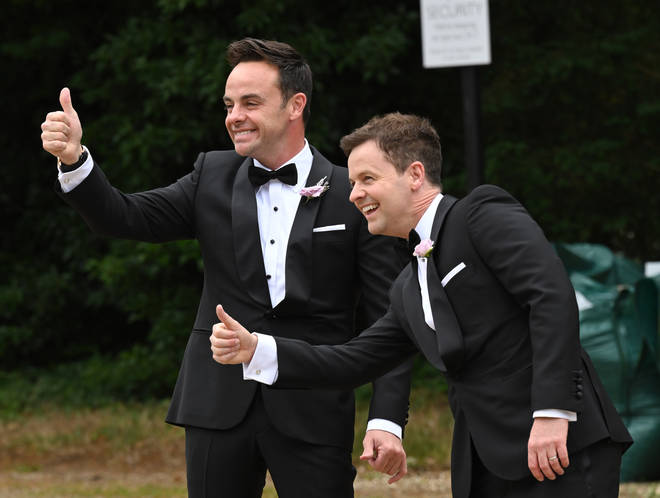 Ant and Dec posed for the cameras before the wedding which took place in Hampshire