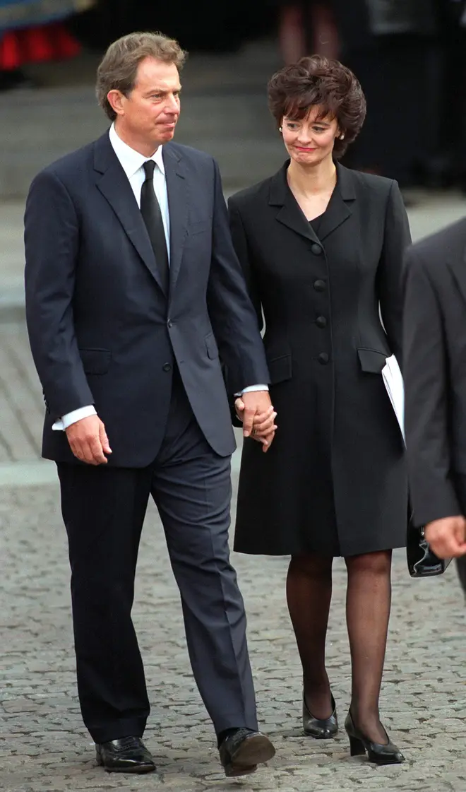 Tony Blair And wife Cherie At Diana's funeral