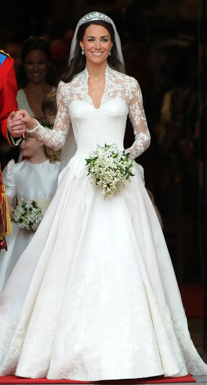 Kate Middleton walks out of Westminster Abbey following her wedding to Prince William