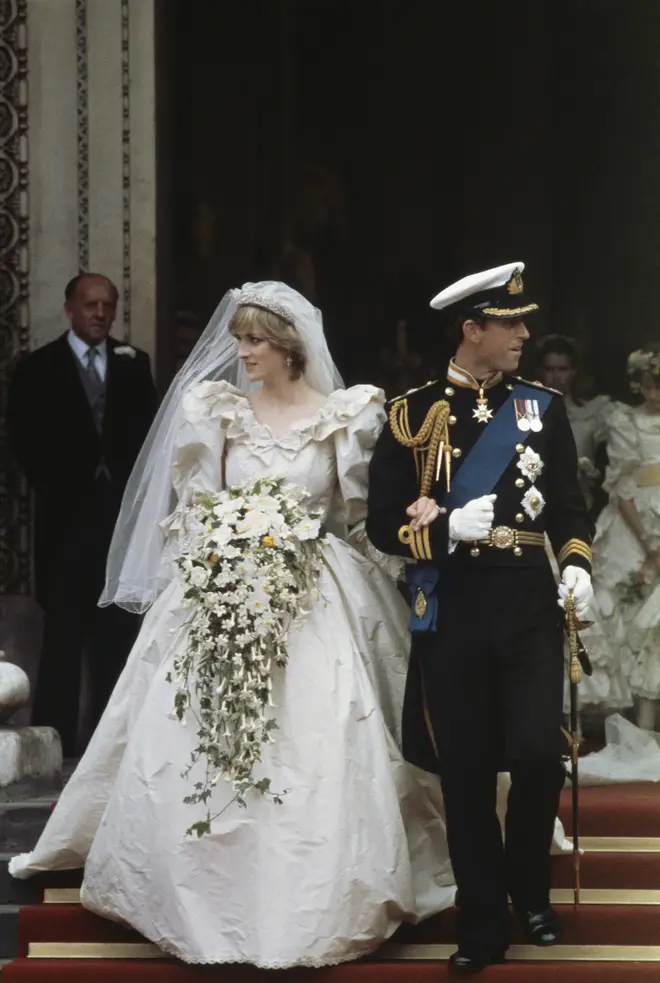 Princess Diana and Prince Charles step out of St Paul's Cathedral as man and wife