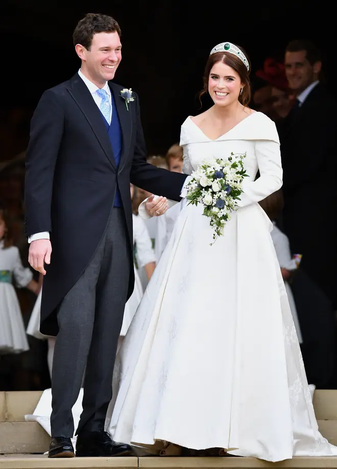Princess Eugenie and her husband Jack Brooksbank exit St George's Chapel