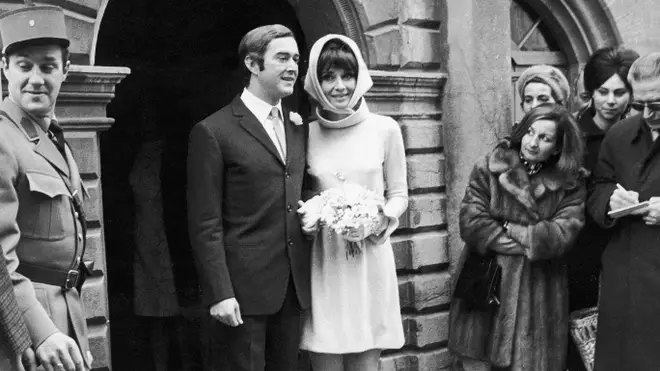 Audrey Hepburn leaves the church with husband Andrea Dotti in 1969
