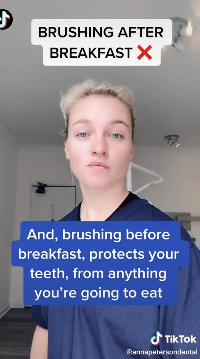 She explained that brushing your teeth before breakfast can help protect your teeth