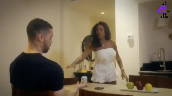 Nikita furiously throws a drink at new husband Ant as they come to blows on their honeymoon
