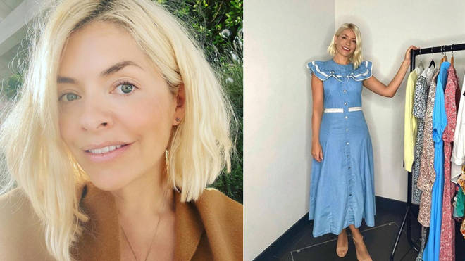 Holly Willoughby is wearing a denim dress from Warehouse