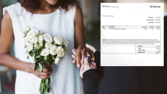A bride has invoiced her 'no-show' guests £180