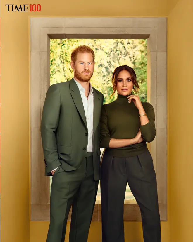 Meghan and Harry changed into matching green ensembles for another shot