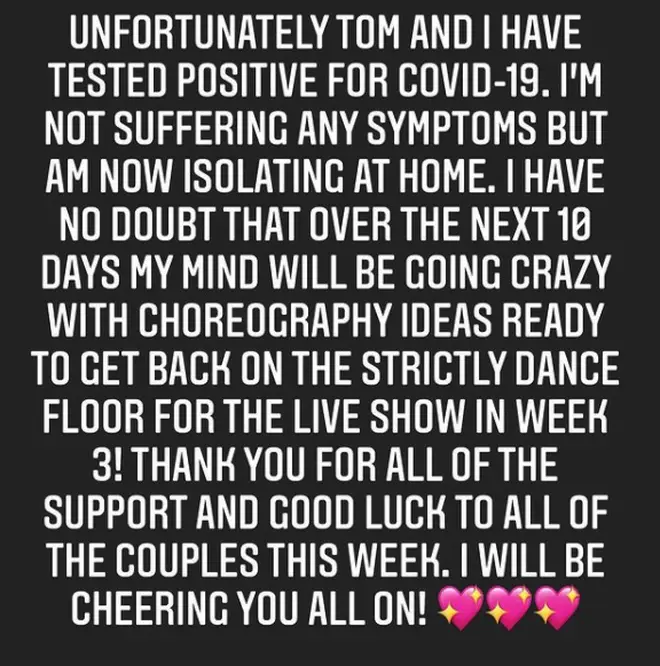 Amy Dowden shared a message on her Instagram account