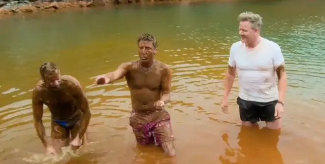 Gordon, Gino and Fred enjoyed a mud bath in Santorini