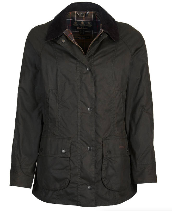 Holly finished her look with the Barbour Classic Beadnell Wax Jacket