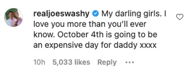 Joe Swash commented on Stacey Solomon's Instagram post