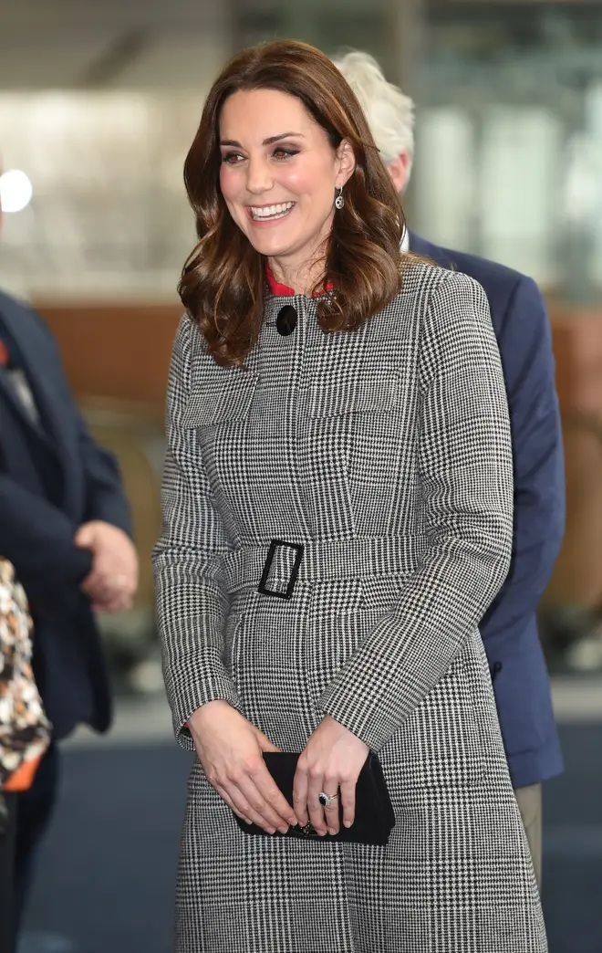 The Duchess of Cambridge also wore the print on this coat during an event in 2017