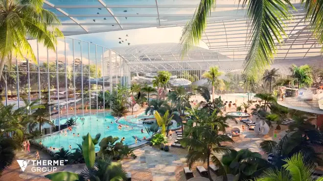 The waterpark will resemble a tropical paradise, complete with 1,500 palm trees
