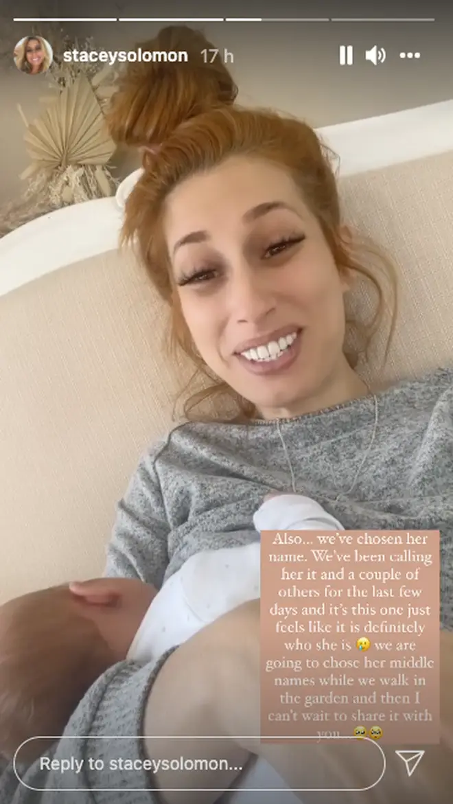 Stacey Solomon said she 'can't wait' to share their baby name with fans