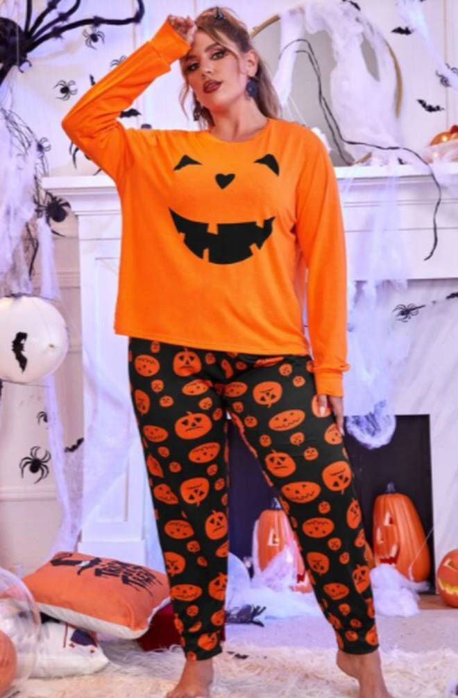 Shein Pumpkin Print Tee And Trousers Pyjama Set, £17.99