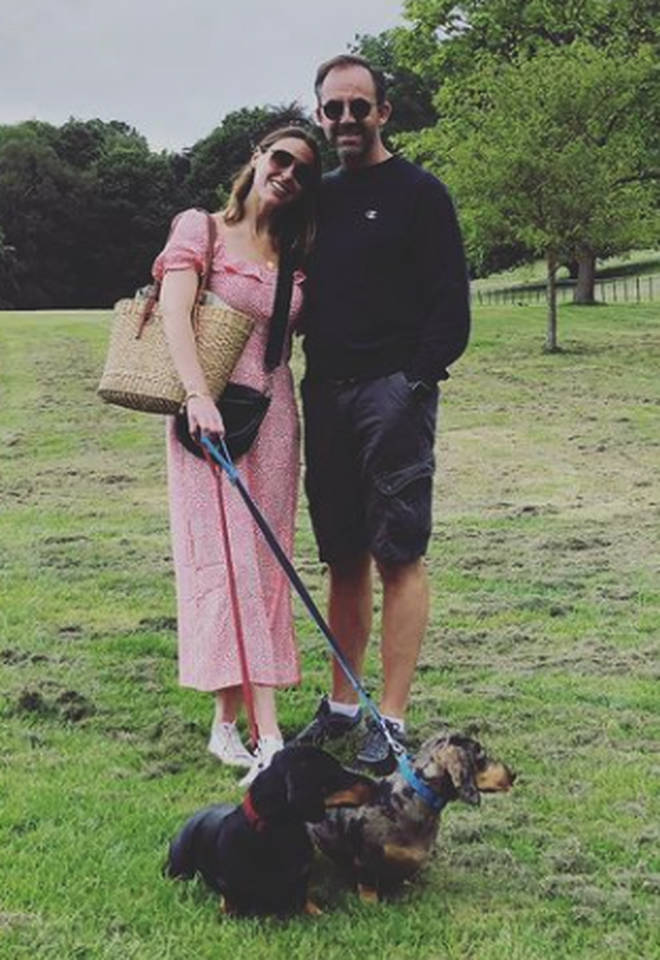 Suranne Jones and her husband Laurence enjoying a peaceful walk with their son