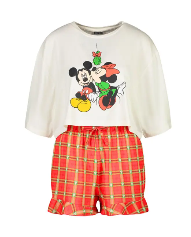 Disney Mickey and Minnie Check PJ Short Set by boohoo