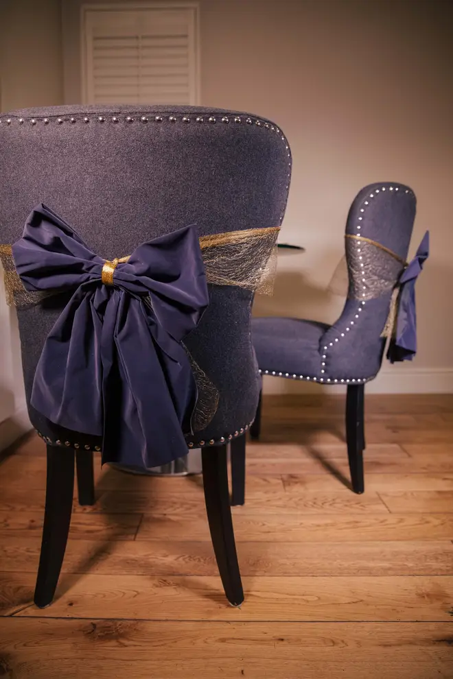 Use some carefully tied tulle and pre-made bows to make your dining chairs look amazing