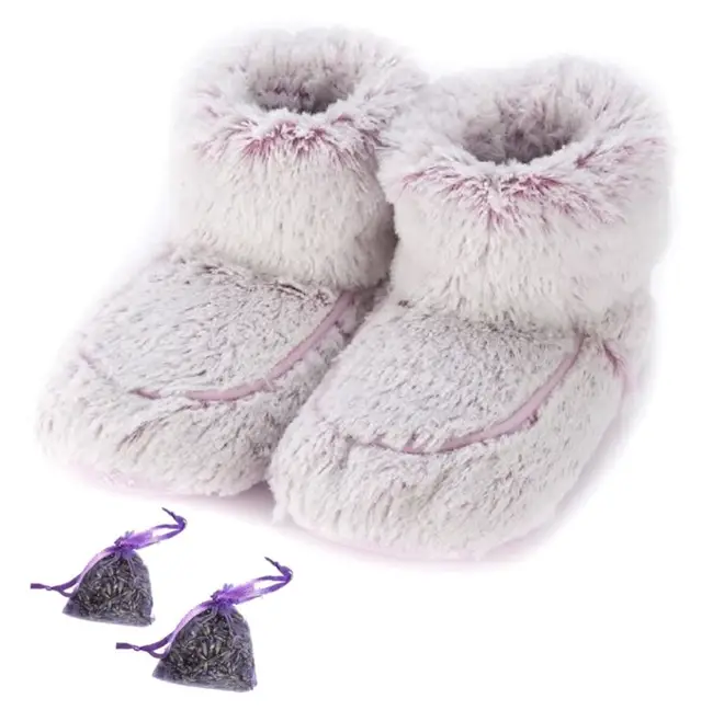 These lavender microwaveable slipper boots will keep your toes toasty all winter
