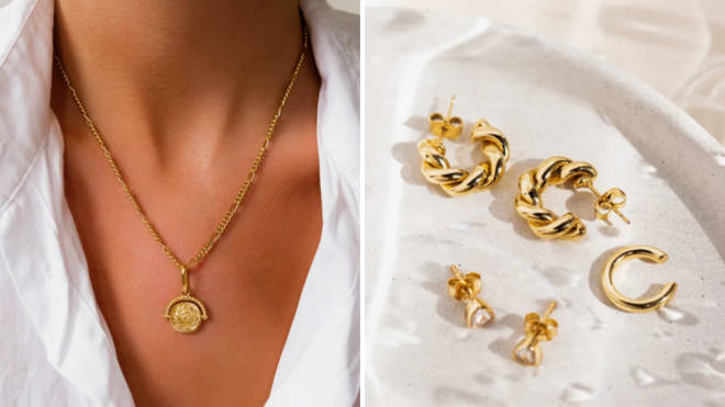 Coin Small Figaro Necklace & Twisted Huggie Hoop Earrings, £79 / £55