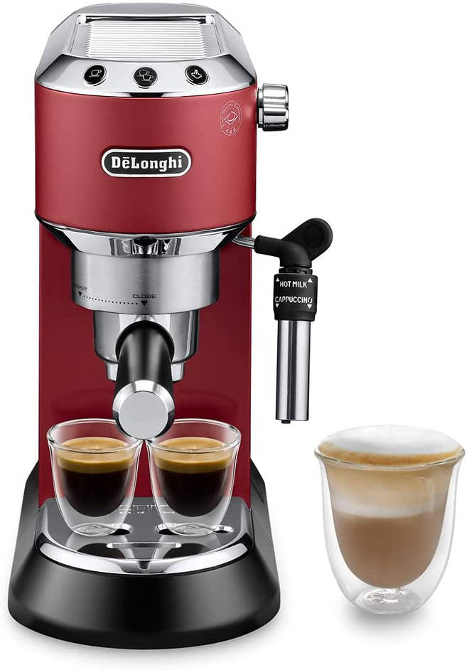 De'Longhi Dedica Style Traditional Pump Espresso Machine, Coffee and Cappuccino Maker, EC685R, Red