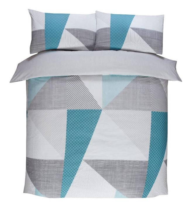 Sleepdown Splice Geometric Teal Grey Soft Easy Care Duvet Cover Quilt Bedding Set with Pillowcases