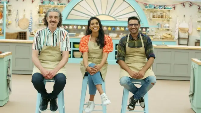 Giuseppe, 45, Chigs, 40, and Crystelle, 26, are in the Bake Off final