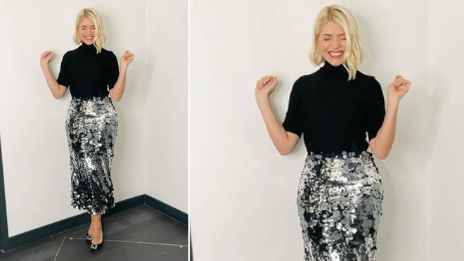 Holly Willoughby is wearing a sequinned skirt from Zara