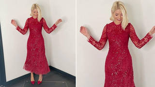 Holly Willoughby is wearing a red dress on This Morning