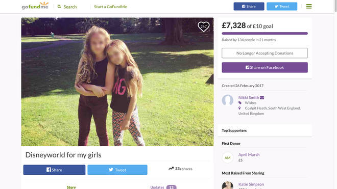 Nikki's GoFundMe page, that raised over £7000 for her dream trip to Disneyworld