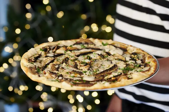 Vegans are also catered for with this indulgent mushroom pizza