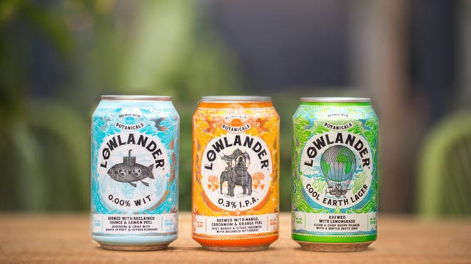 The full range of Lownlander's botanical 0% beers
