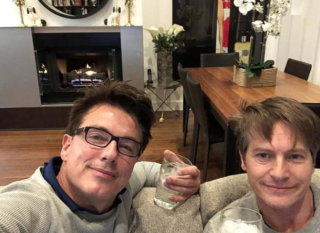 John and Scott pose for a selfie in their West Hollywood home
