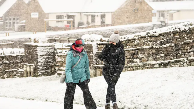 Snow has been falling in parts of the UK