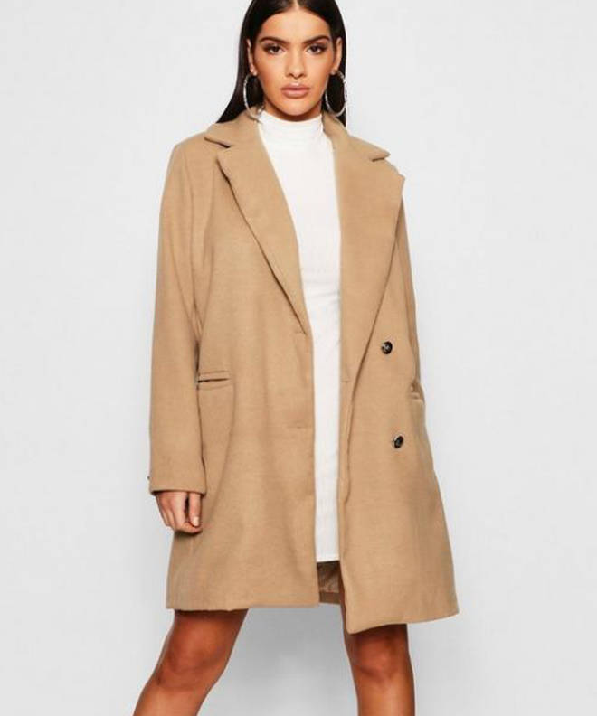 Military Button Through Wool Look Coat