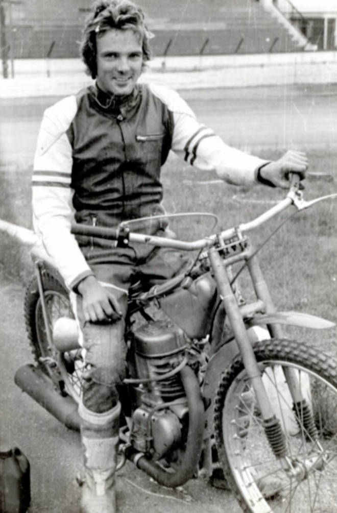 Mike used to speedway race in the mid 70s, a sport where he would use his boots to break
