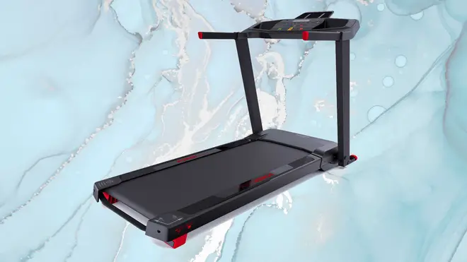 This treadmill folds up to save space
