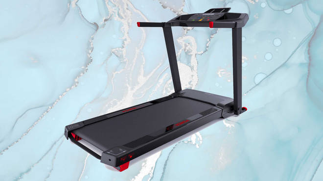 This treadmill folds up to save space