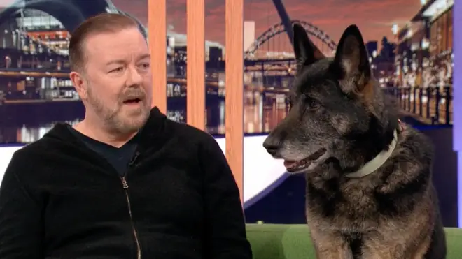 Ricky Gervais looked shocked in the moment Anti let out a small whimper as he discussed his death