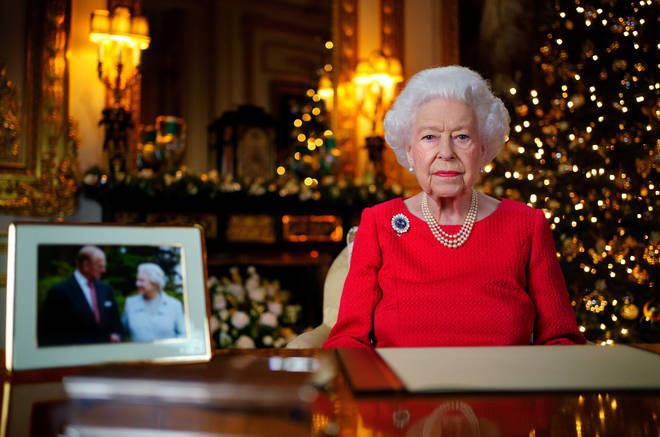 The Queen displayed a picture of herself and Prince Philip during the address