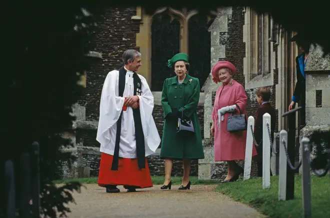The Queen and her mother leave the church on Christmas day alongside a young Prince William