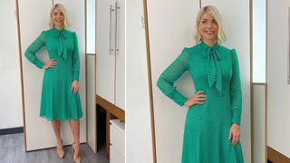 Holly Willoughby is wearing a polkadot green dress on This Morning