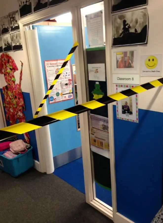 The classroom was cordoned off to imitate a real crime scene