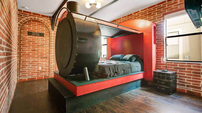 There is a Hogwarts train themed bed