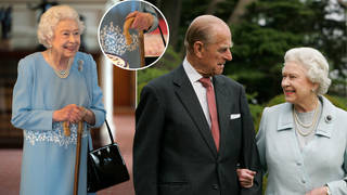 The Queen has been pictured using Prince Philip's walking stick