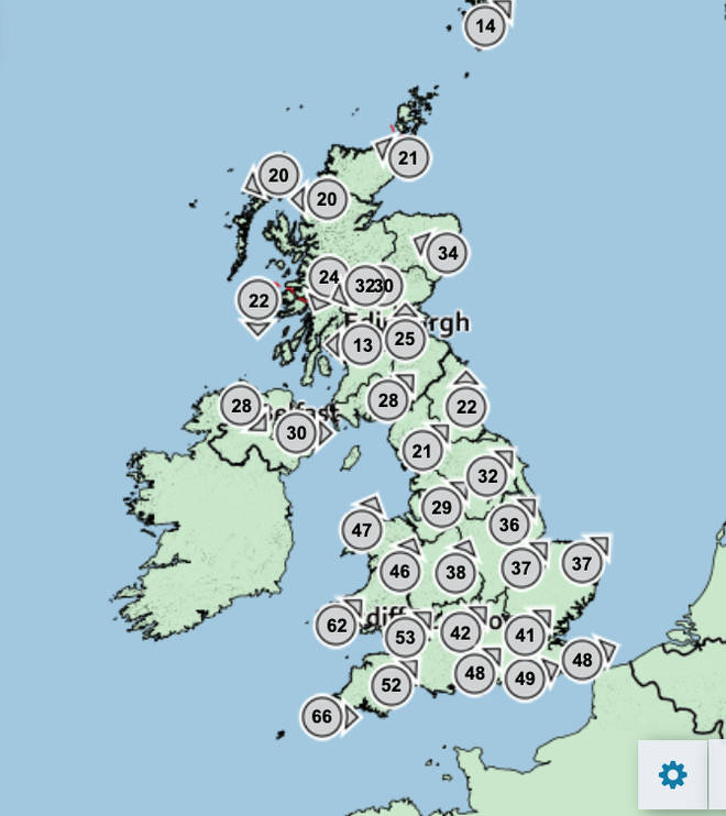Met Office's wind gust forecast for Friday, 18th February