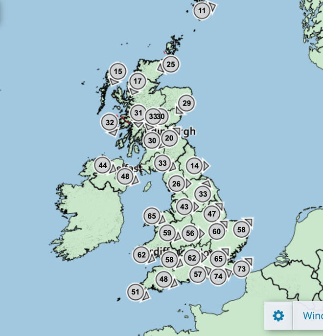 Met Office's wind gust forecast for Friday, 18th February