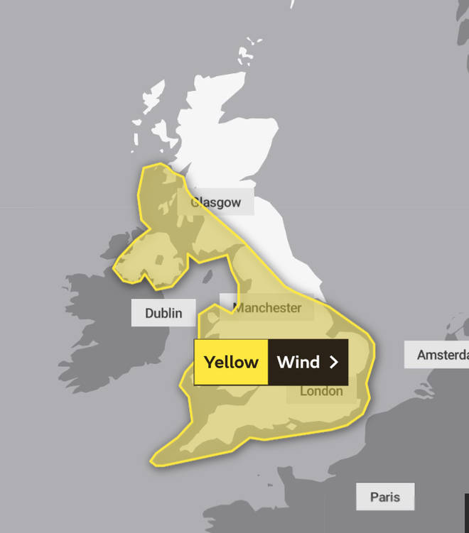 The Met Office have a yellow weather warning in place across parts of the UK until 1:00pm today