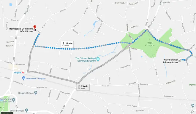 The map shows Harry and Kelly's 25 minute walk from Lily's school