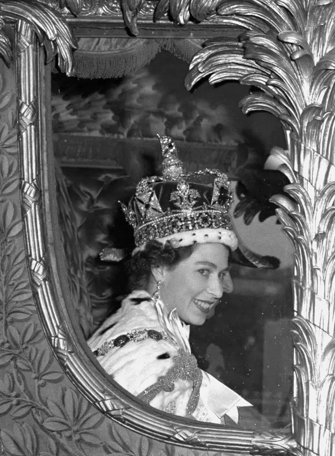 The Queen pictured leaving her coronation in 1953